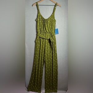 Market & Spruce Womens Olive Green Jumpsuit Wide Leg Waist Tie Geometric Print S